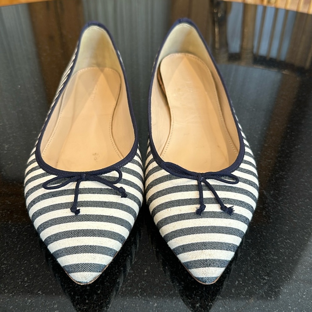 Jcrew Gemma Stripe Flats Size 10 Navy white